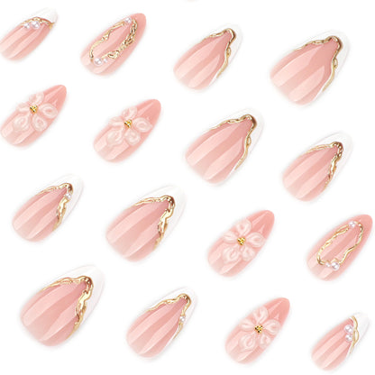 Pearl Flower Almond Nails