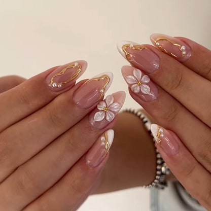 Pearl Flower Almond Nails